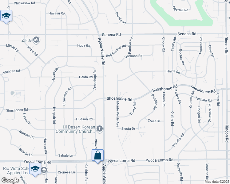 map of restaurants, bars, coffee shops, grocery stores, and more near 14118 Monte Verde Avenue in Apple Valley