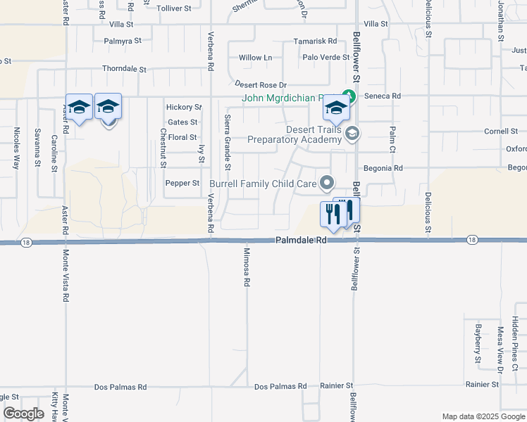 map of restaurants, bars, coffee shops, grocery stores, and more near 14187 Sun Valley Street in Adelanto