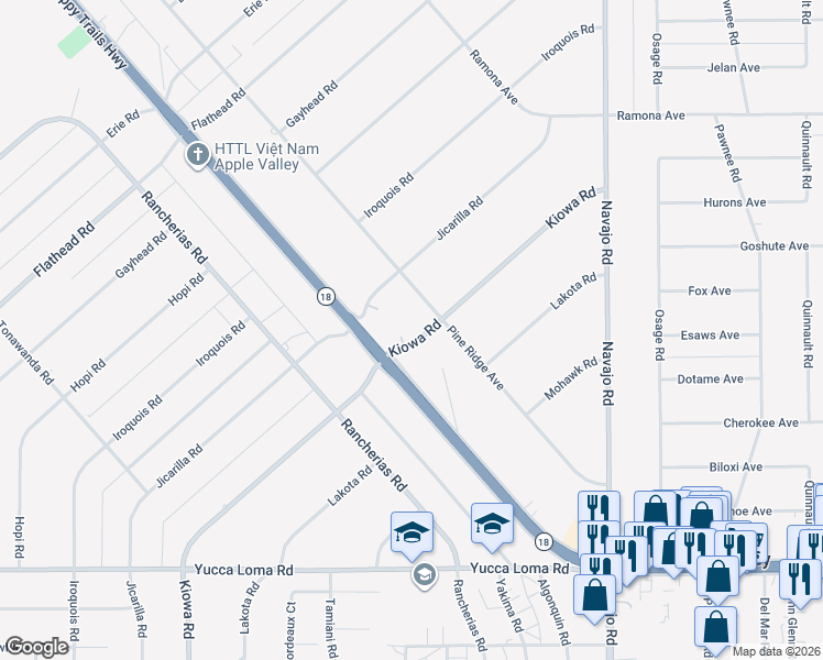 map of restaurants, bars, coffee shops, grocery stores, and more near 21320 California 18 in Apple Valley