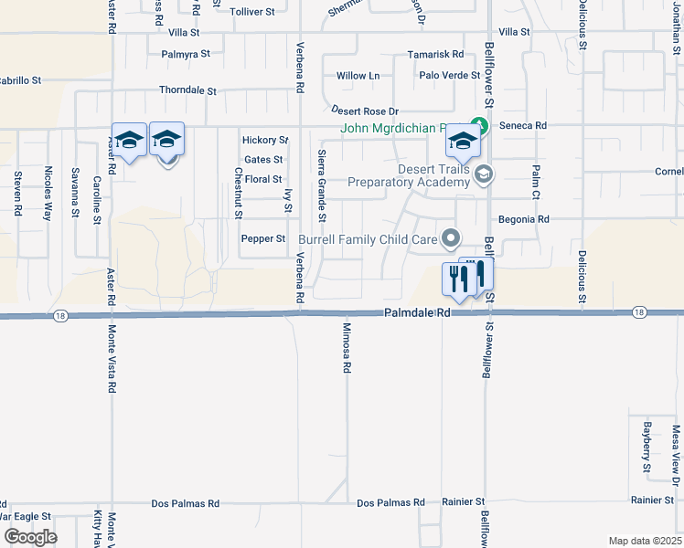 map of restaurants, bars, coffee shops, grocery stores, and more near 10988 Paso Blanco Avenue in Adelanto
