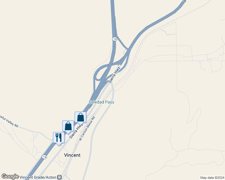 map of restaurants, bars, coffee shops, grocery stores, and more near 2 West Carson Mesa Road in Palmdale