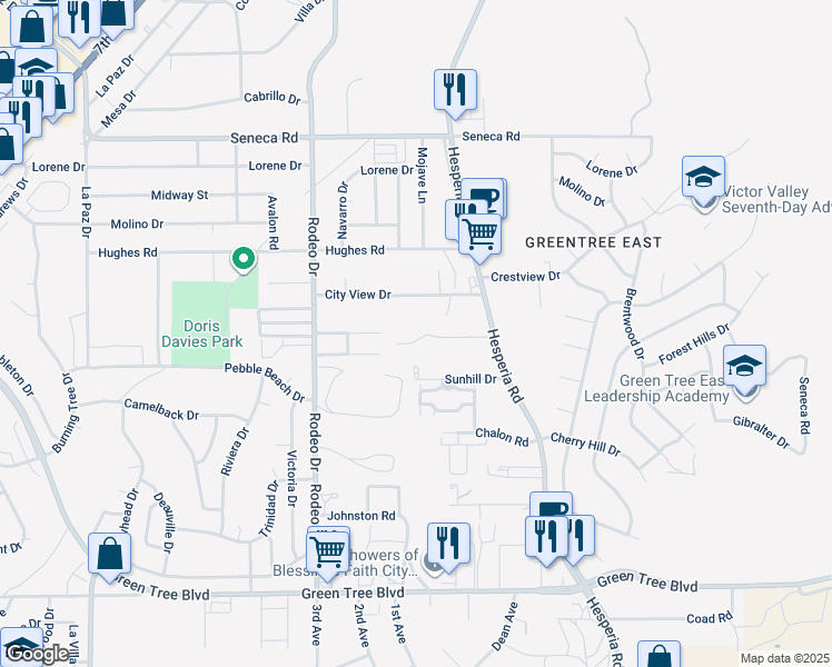 map of restaurants, bars, coffee shops, grocery stores, and more near 2nd Street in Victorville