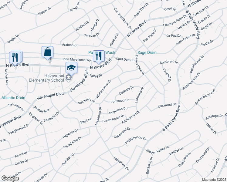 map of restaurants, bars, coffee shops, grocery stores, and more near 3040 Sombrero Drive in Lake Havasu City