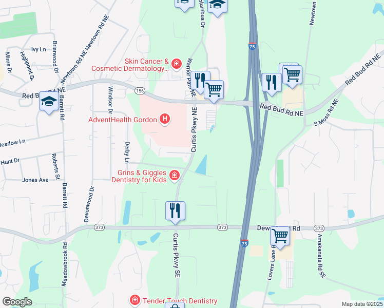 map of restaurants, bars, coffee shops, grocery stores, and more near 105 Holly Hills Drive in Calhoun