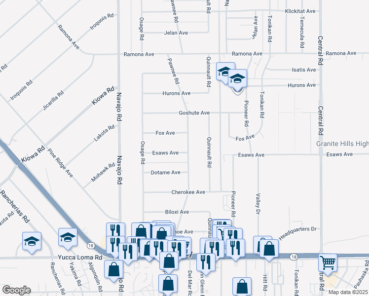 map of restaurants, bars, coffee shops, grocery stores, and more near 14122 Pawnee Road in Apple Valley