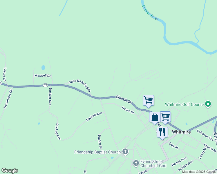 map of restaurants, bars, coffee shops, grocery stores, and more near 115 Tidmarsh Drive in Whitmire