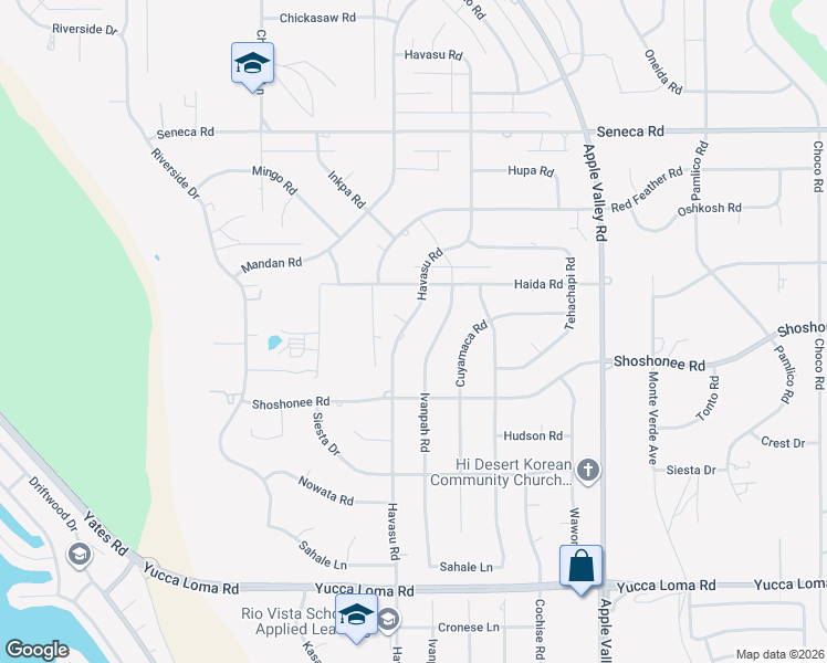map of restaurants, bars, coffee shops, grocery stores, and more near 14139 Havasu Road in Apple Valley
