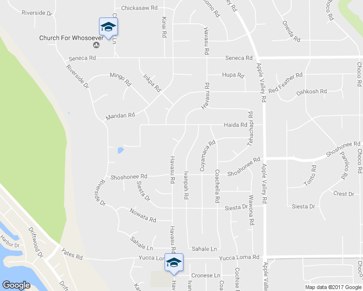 map of restaurants, bars, coffee shops, grocery stores, and more near 14139 Havasu Road in Apple Valley