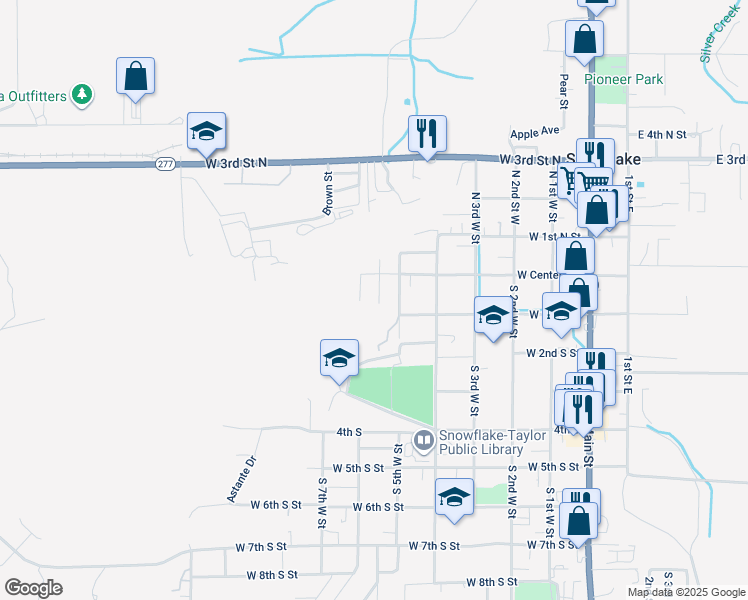 map of restaurants, bars, coffee shops, grocery stores, and more near 581 West Center Street in Snowflake