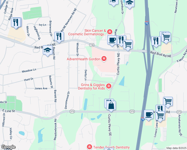 map of restaurants, bars, coffee shops, grocery stores, and more near 140 Cambridge Court in Calhoun