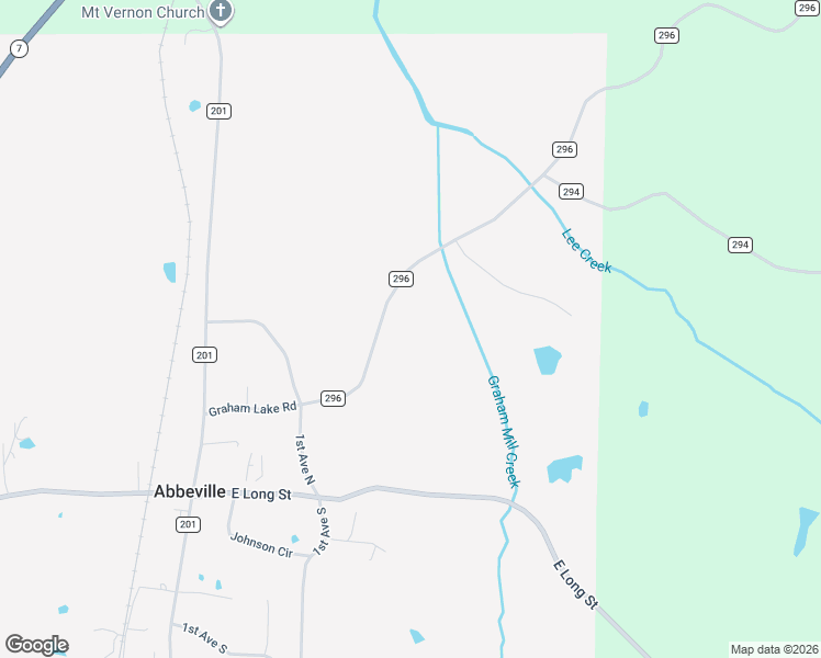 map of restaurants, bars, coffee shops, grocery stores, and more near County Road 296 in Abbeville