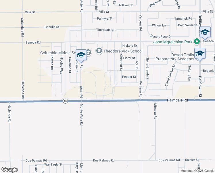 map of restaurants, bars, coffee shops, grocery stores, and more near 14214 Rachel Court in Adelanto