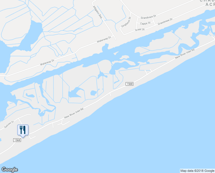 map of restaurants, bars, coffee shops, grocery stores, and more near 1156 New River Inlet Road in North Topsail Beach