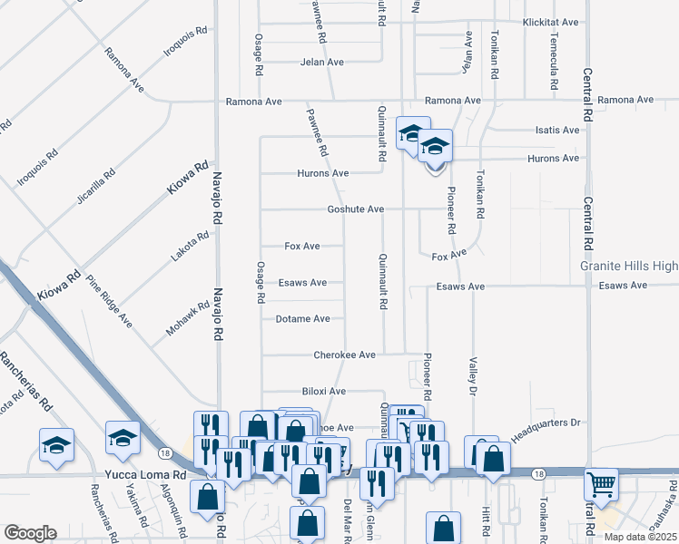 map of restaurants, bars, coffee shops, grocery stores, and more near 14122 Pawnee Road in Apple Valley