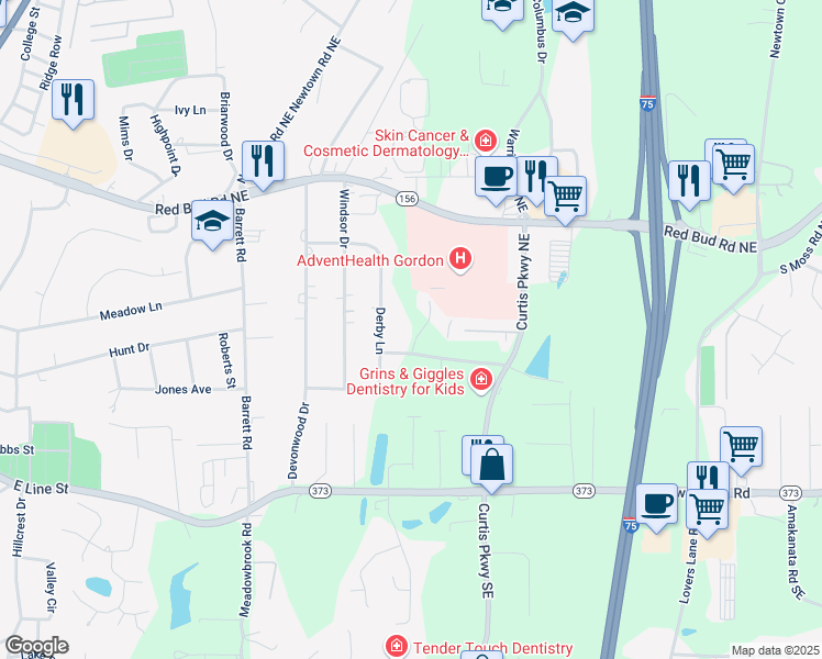 map of restaurants, bars, coffee shops, grocery stores, and more near 140 Cambridge Court in Calhoun