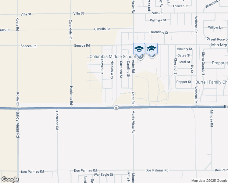 map of restaurants, bars, coffee shops, grocery stores, and more near 14205 Nicoles Way in Adelanto