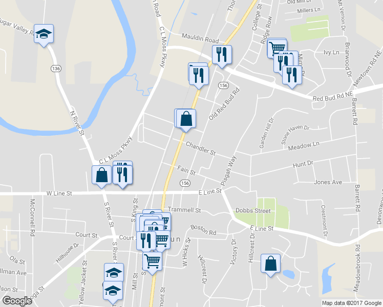 map of restaurants, bars, coffee shops, grocery stores, and more near 516 College Street in Calhoun