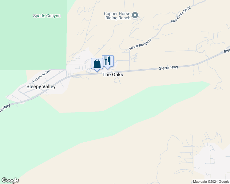 map of restaurants, bars, coffee shops, grocery stores, and more near 12620 Sierra Highway in Agua Dulce