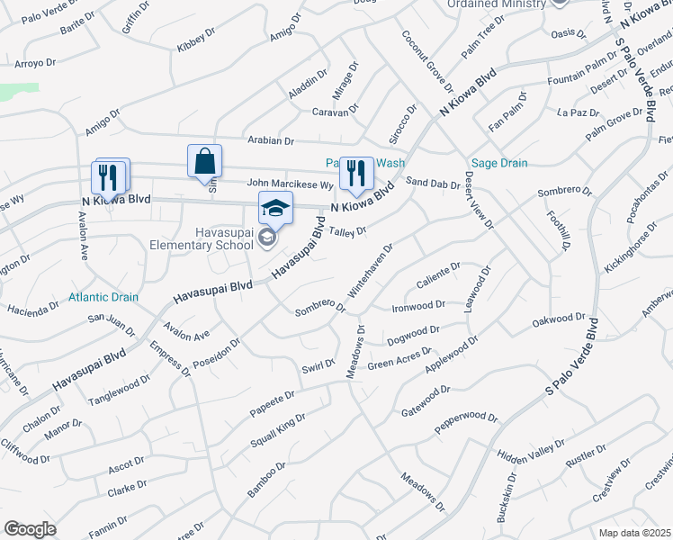 map of restaurants, bars, coffee shops, grocery stores, and more near 2995 Poseidon Lane in Lake Havasu City