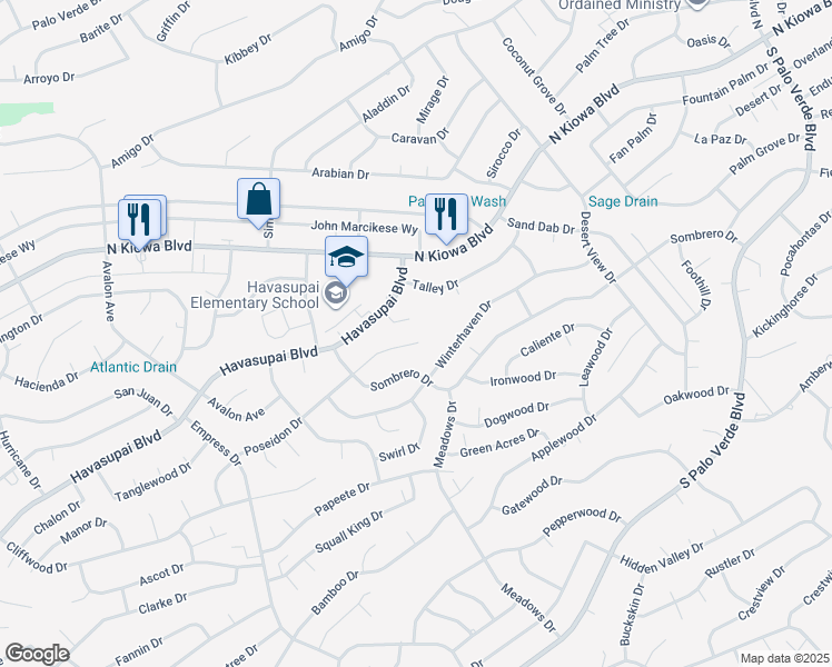map of restaurants, bars, coffee shops, grocery stores, and more near 2995 Poseidon Lane in Lake Havasu City