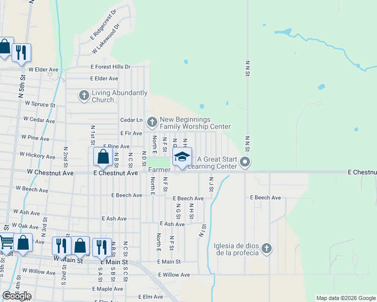 map of restaurants, bars, coffee shops, grocery stores, and more near 611 North I Street in Duncan