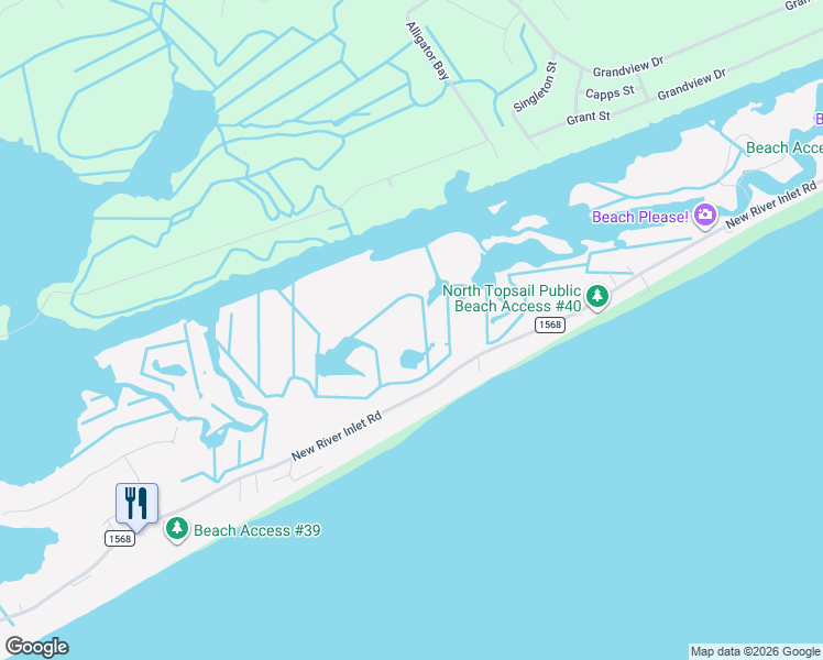 map of restaurants, bars, coffee shops, grocery stores, and more near 1081 New River Inlet Road in North Topsail Beach