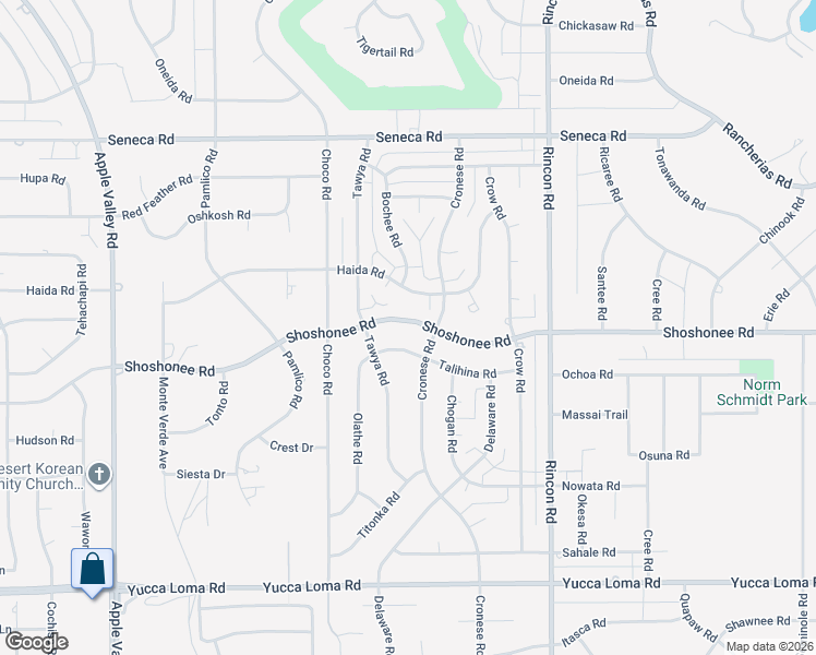map of restaurants, bars, coffee shops, grocery stores, and more near 19850 Shoshonee Road in Apple Valley