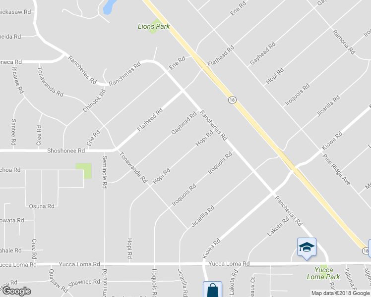 map of restaurants, bars, coffee shops, grocery stores, and more near 14154 Hopi Road in Apple Valley