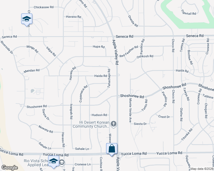 map of restaurants, bars, coffee shops, grocery stores, and more near 14188 Cuyamaca Road in Apple Valley