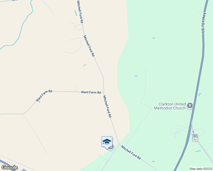 map of restaurants, bars, coffee shops, grocery stores, and more near North Mitchell Ford Road in Clarkton