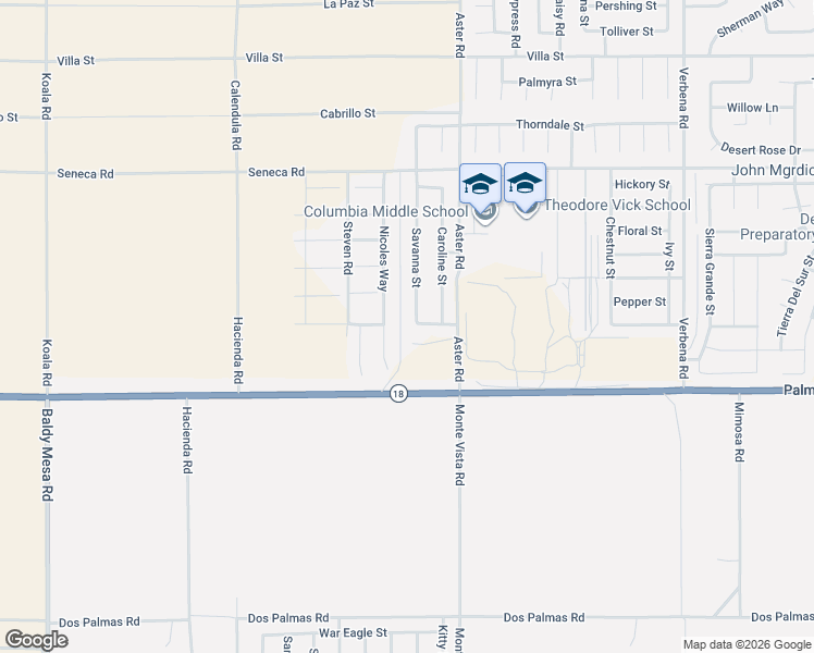 map of restaurants, bars, coffee shops, grocery stores, and more near 14224 Savanna Street in Adelanto