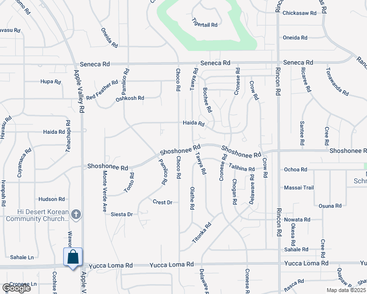 map of restaurants, bars, coffee shops, grocery stores, and more near 19718 Shoshonee Road in Apple Valley