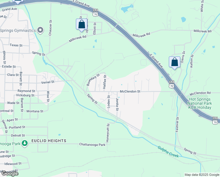 map of restaurants, bars, coffee shops, grocery stores, and more near 401 McClendon Street in Hot Springs