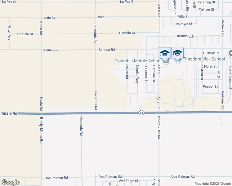 map of restaurants, bars, coffee shops, grocery stores, and more near 10156 Colten Ridge Street in Adelanto