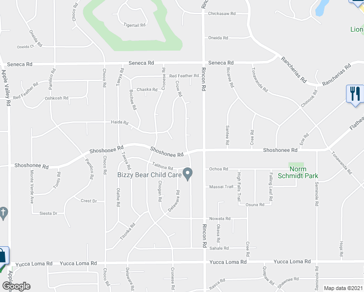 map of restaurants, bars, coffee shops, grocery stores, and more near 14204 Crow Road in Apple Valley