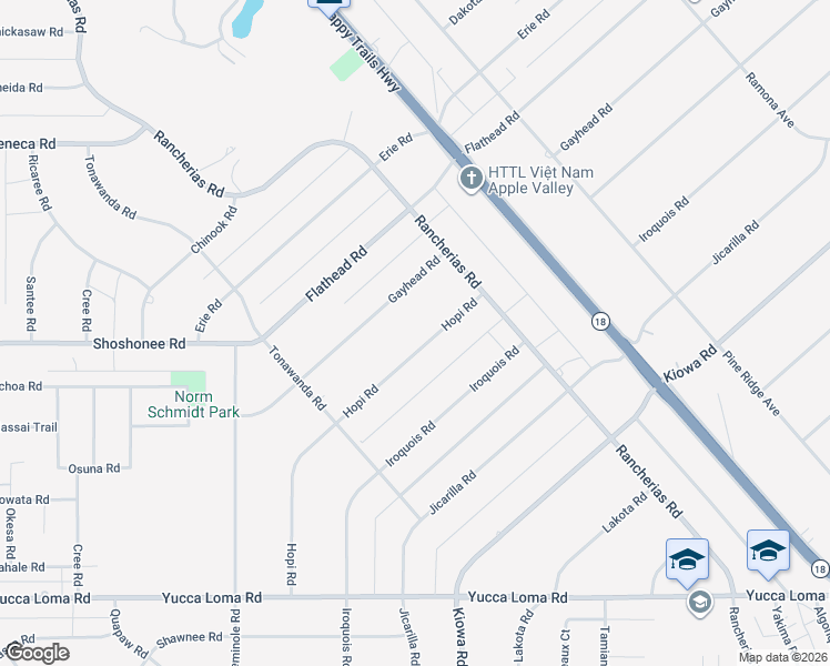 map of restaurants, bars, coffee shops, grocery stores, and more near 14154 Hopi Road in Apple Valley