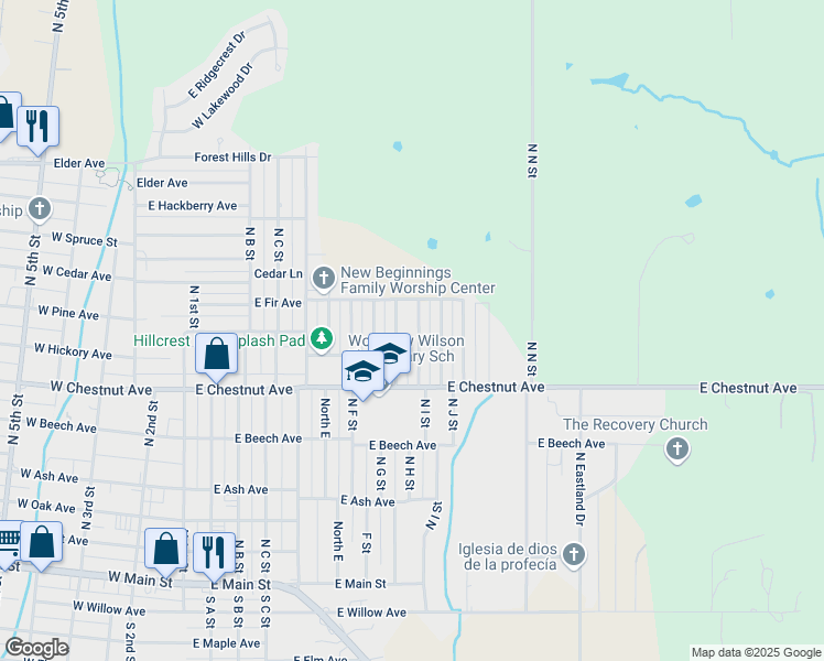 map of restaurants, bars, coffee shops, grocery stores, and more near 611 North I Street in Duncan