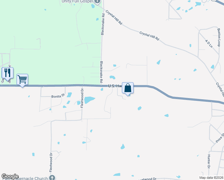 map of restaurants, bars, coffee shops, grocery stores, and more near 3805 Albert Pike Road in Piney