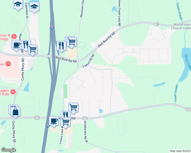 map of restaurants, bars, coffee shops, grocery stores, and more near 114 Vogel Street in Calhoun