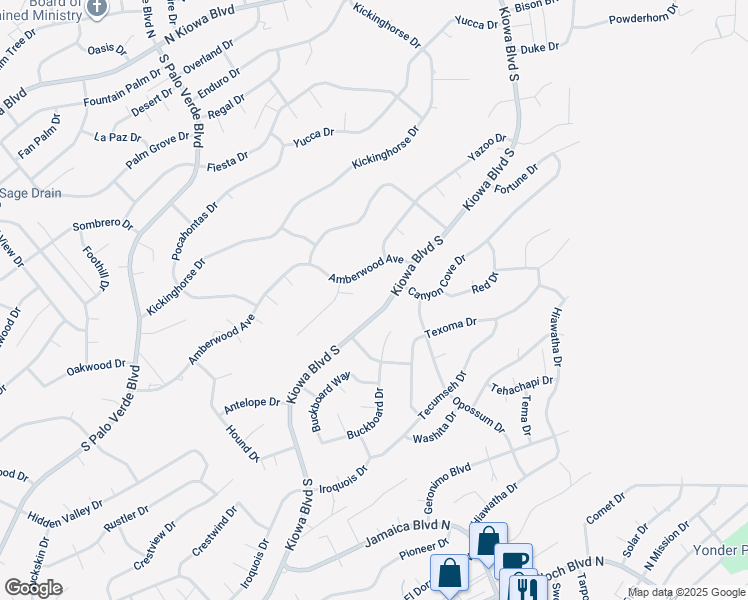 map of restaurants, bars, coffee shops, grocery stores, and more near 3567 Kiowa Boulevard South in Lake Havasu City