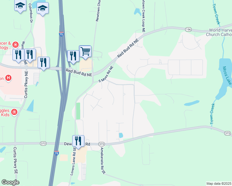 map of restaurants, bars, coffee shops, grocery stores, and more near 114 Vogel Street in Calhoun