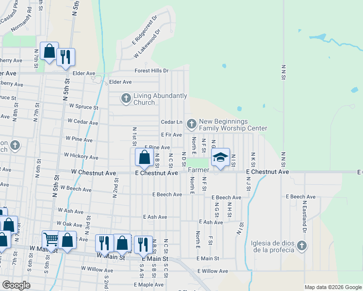 map of restaurants, bars, coffee shops, grocery stores, and more near 409 East Pine Avenue in Duncan
