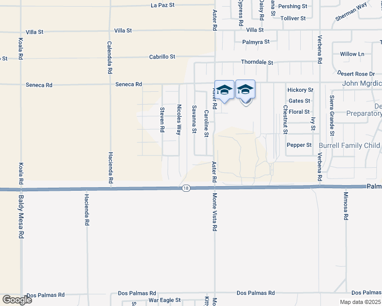 map of restaurants, bars, coffee shops, grocery stores, and more near 14232 Savanna Street in Adelanto