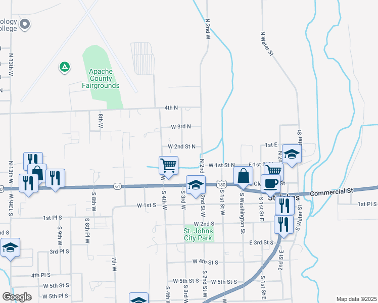 map of restaurants, bars, coffee shops, grocery stores, and more near 200-298 W 2nd Street North in St. Johns