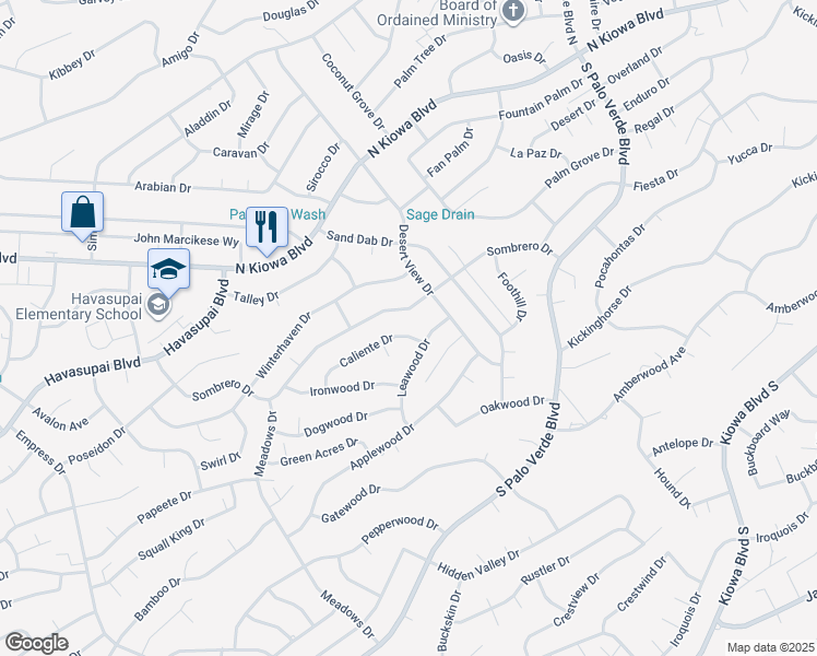 map of restaurants, bars, coffee shops, grocery stores, and more near 3131 Caliente Drive in Lake Havasu City