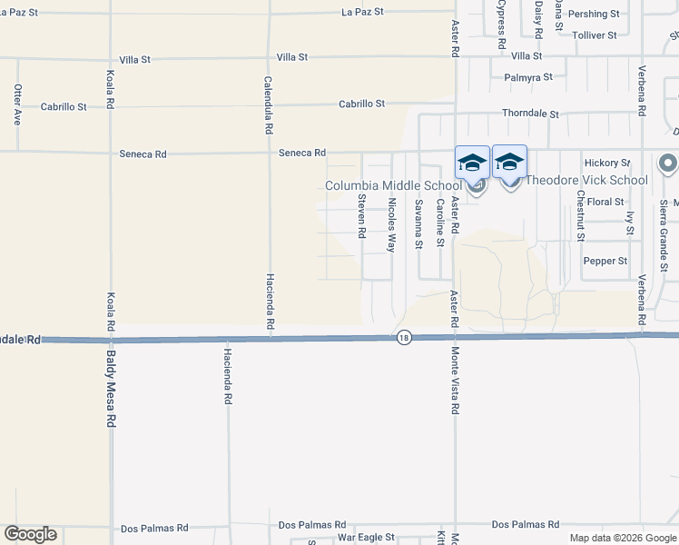 map of restaurants, bars, coffee shops, grocery stores, and more near 10156 Colten Ridge Street in Adelanto