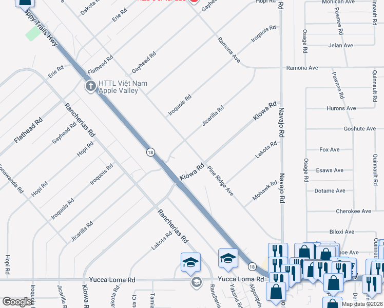 map of restaurants, bars, coffee shops, grocery stores, and more near 21355 Pine Ridge Avenue in Apple Valley