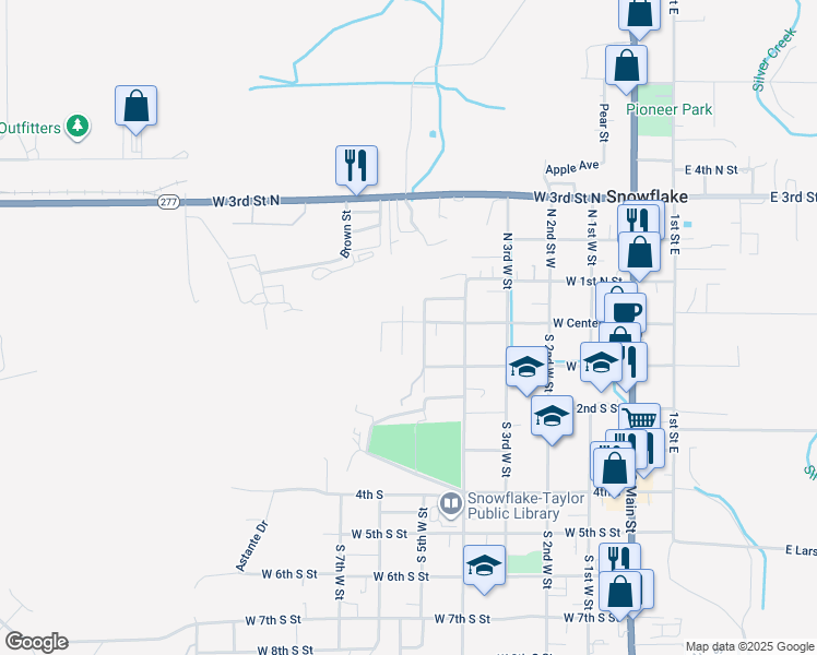map of restaurants, bars, coffee shops, grocery stores, and more near 581 West Center Street in Snowflake