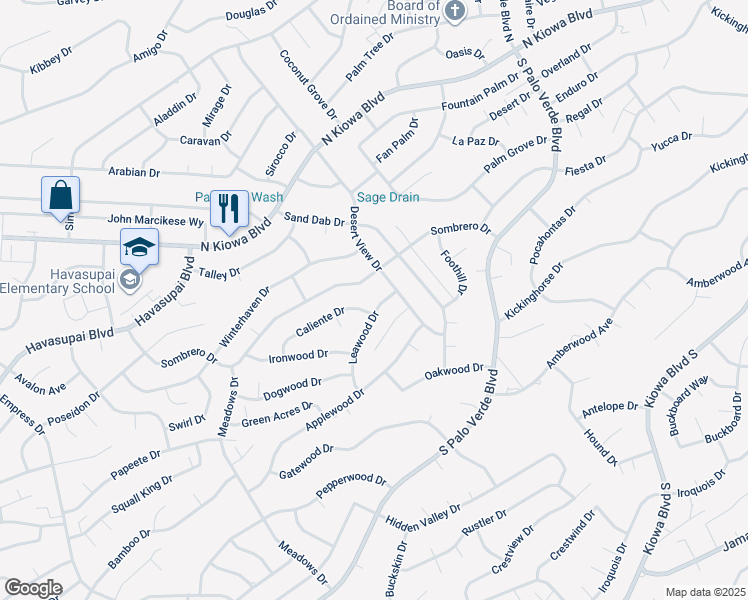 map of restaurants, bars, coffee shops, grocery stores, and more near 3161 Leawood Drive in Lake Havasu City