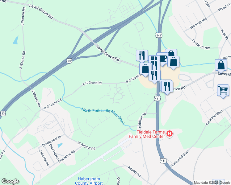 map of restaurants, bars, coffee shops, grocery stores, and more near 510 Alston Hill Court in Cornelia